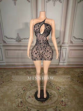 Sexy Black One-Shoulder Beaded Sleeveless Homecoming Dress Backless Column Tulle Short Mini Dresses With Rhinestones