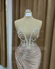 Sexy Column Strapless Sleeveless Ruffles Satin Split Front Prom Dress