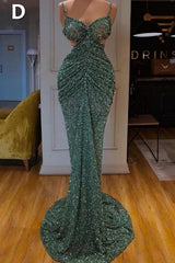 Sexy Long Mint Green Sequins Prom Evening Dresses Mermaid