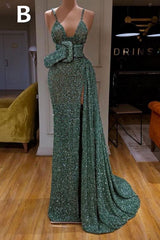Sexy Long Mint Green Sequins Prom Evening Dresses Mermaid