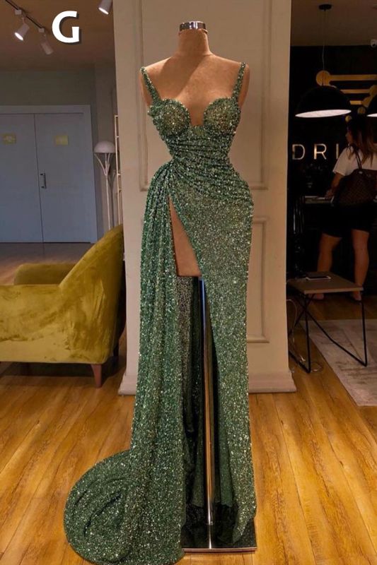 Sexy Long Mint Green Sequins Prom Evening Dresses Mermaid