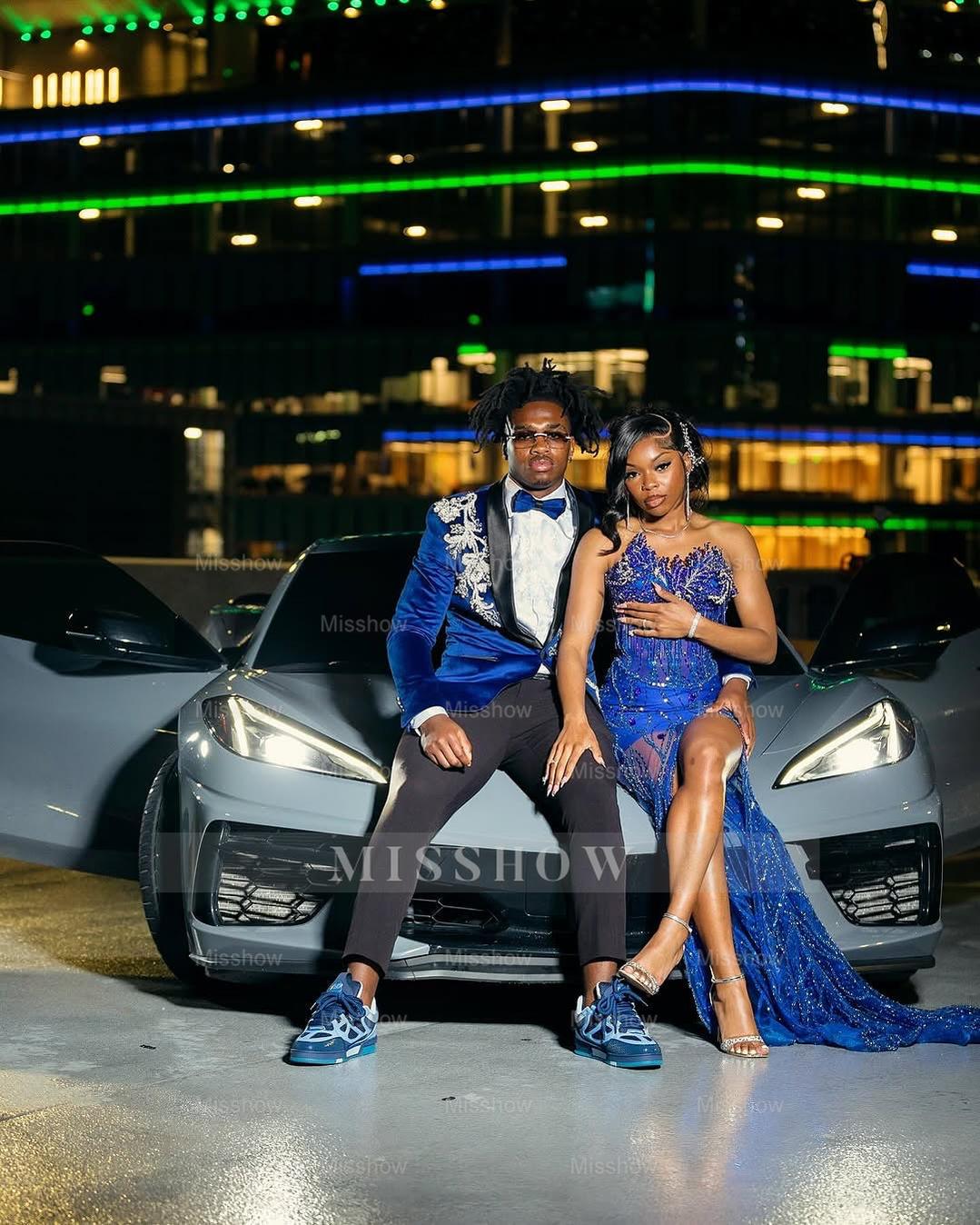 Sexy Long Royal Blue Sweetheart Sleeveless Mermaid Prom dress with Beadings and Slit