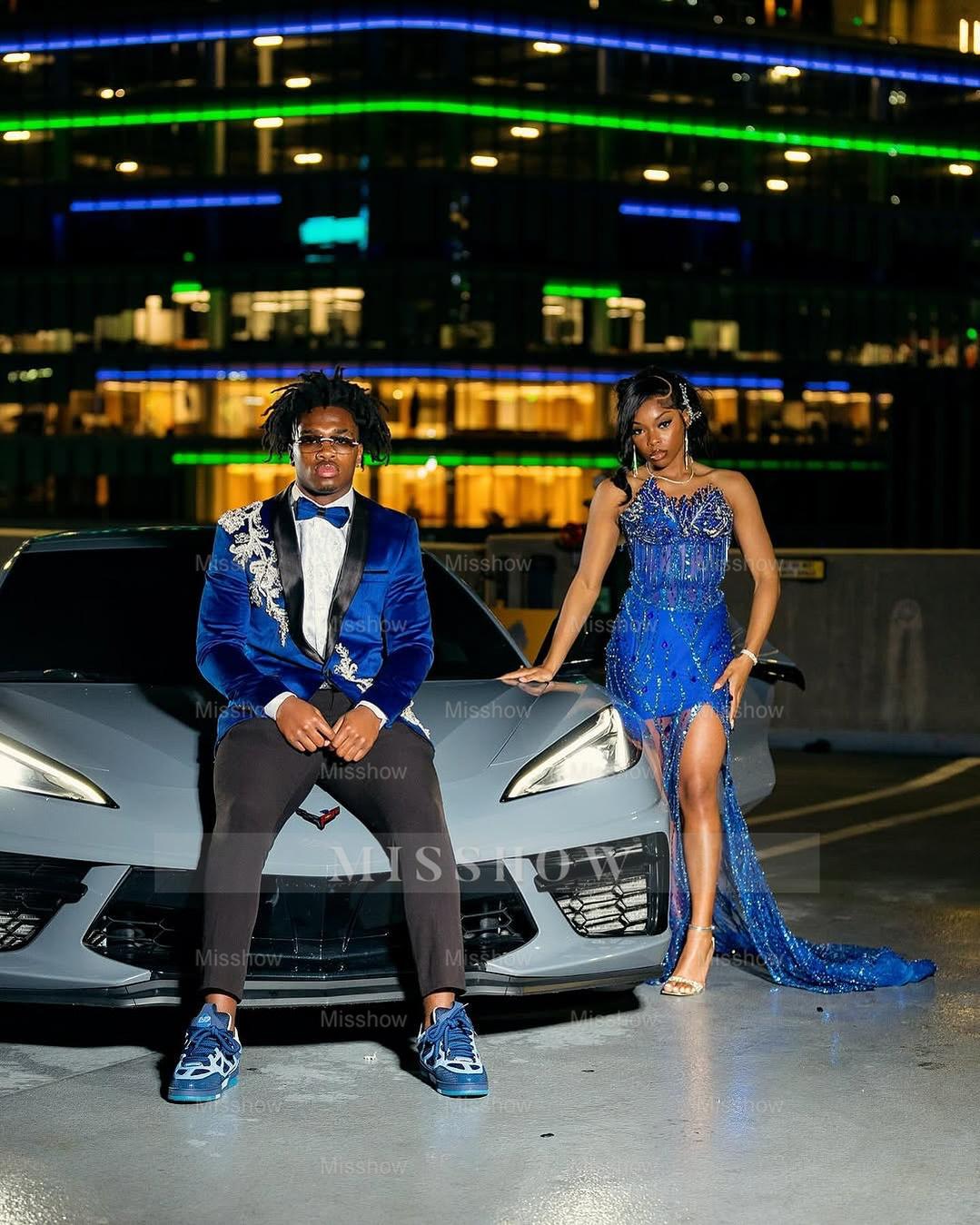 Sexy Long Royal Blue Sweetheart Sleeveless Mermaid Prom dress with Beadings and Slit