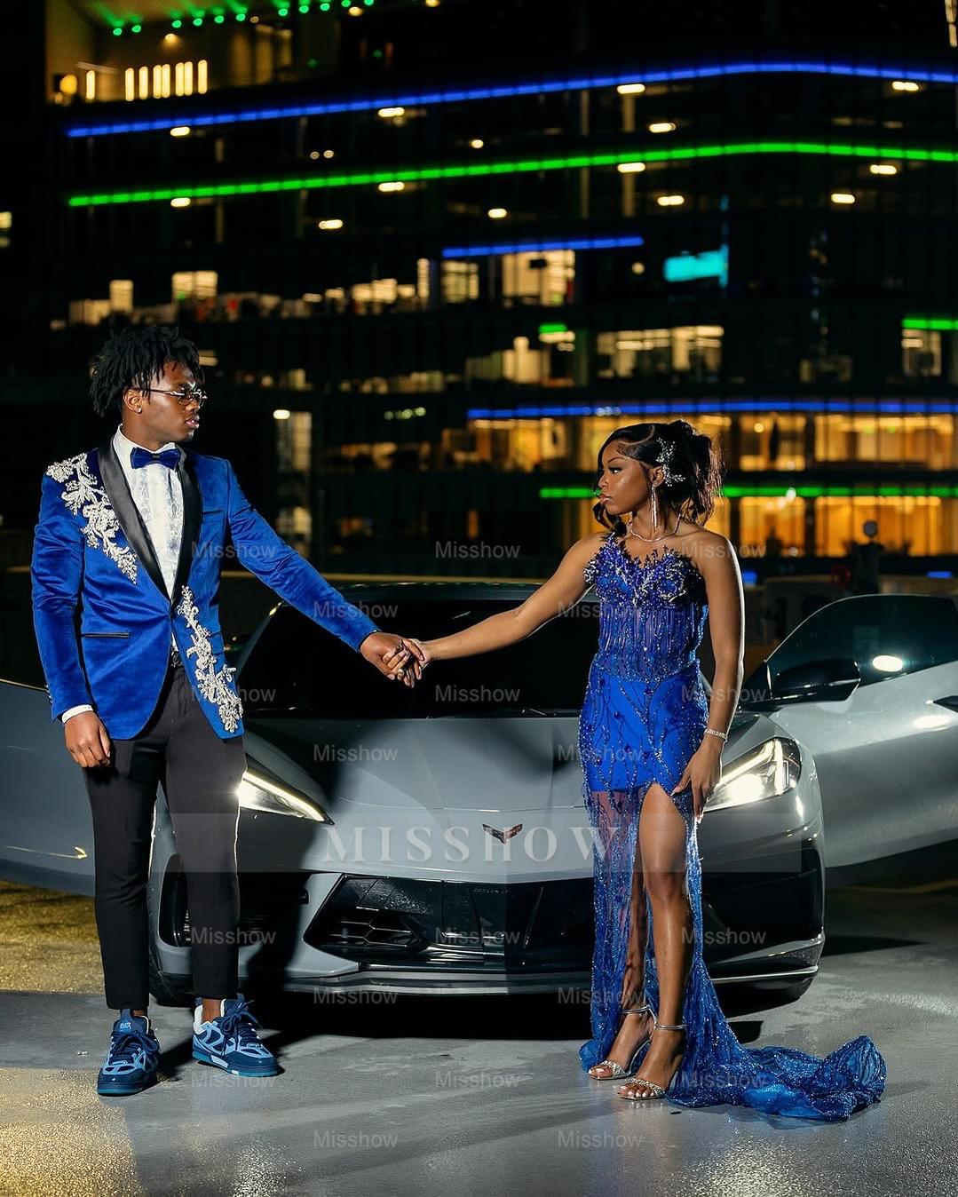 Sexy Long Royal Blue Sweetheart Sleeveless Mermaid Prom dress with Beadings and Slit