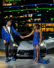 Sexy Long Royal Blue Sweetheart Sleeveless Mermaid Prom dress with Beadings and Slit