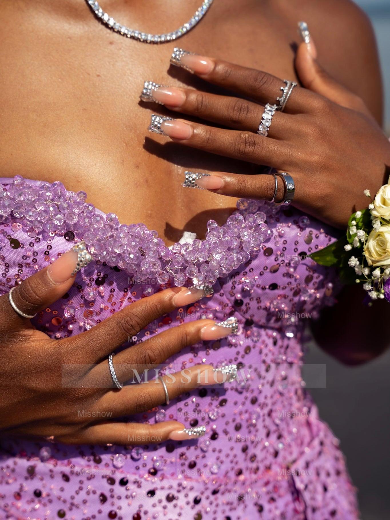 Sexy Purple Sweetheart Sleeveless Mermaid Prom Dress with Slit and Sequins