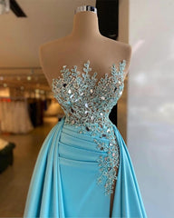 Sexy Sleeveless Sparkly Sequins Mermaid Prom Evening Dresses with Detachable Train