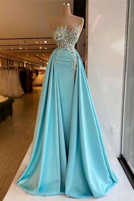 Sexy Sleeveless Sparkly Sequins Mermaid Prom Evening Dresses with Detachable Train