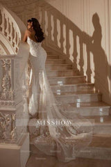 Sexy White Lace Mermaid Sweetheart Spaghetti Strap Long Wedding Dress