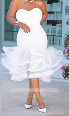 Sexy White Strapless Backless Mermaid Organza Sleeveless Bodycon Evening Dress