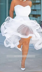 Sexy White Strapless Backless Mermaid Organza Sleeveless Bodycon Evening Dress