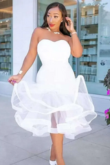 Sexy White Strapless Backless Mermaid Organza Sleeveless Bodycon Evening Dress