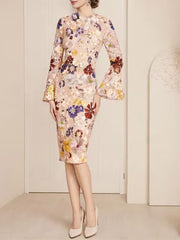 Sheath / Column Tea Length 3/4 Sleeve Mother of the Bride Dress with Lace