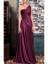 Sheath One Shoulder Sleeveless Floor Length Mother of the Bride Dresses with Pleats Crystals Draping
