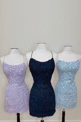 Sheath Spaghetti Straps Purple Short Homecoming Dress