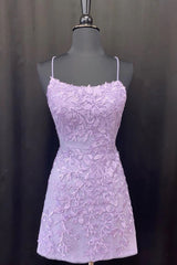 Sheath Spaghetti Straps Purple Short Homecoming Dress