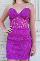 Sheath Sweetheart Light Purple Corset Homecoming Dress with Appliques