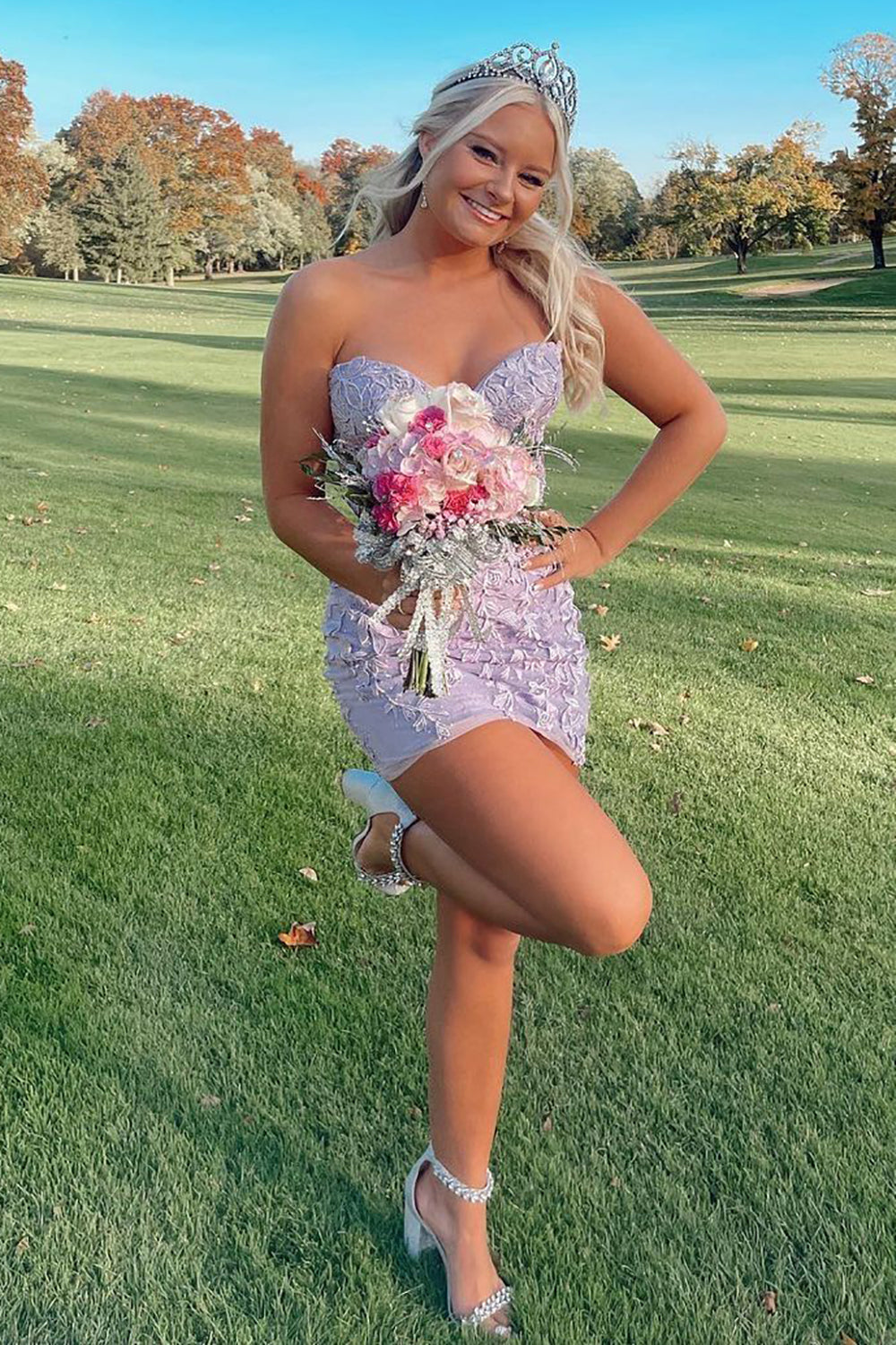 Sheath Sweetheart Light Purple Corset Homecoming Dress with Appliques