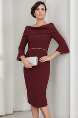 Sheath/Column Cowl Neck 3/4 Sleeves Mother Of The Bride & Groom Dresses with Pearl