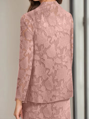 Sheath/Column Jewel Neck Tea-Length Rose Lace Applique Mother of the Bride Dresses with Jacket