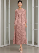 Sheath/Column Jewel Neck Tea-Length Rose Lace Applique Mother of the Bride Dresses with Jacket
