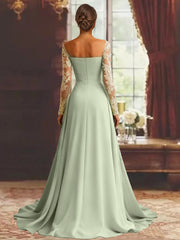 Sheath/Column Long Sleeves Floor-Length Mother of the Bride Dresses Lace Appliques