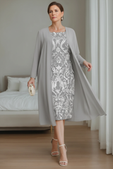 Sheath/Column Off-the-Shoulder 3/4 Length Sleeves Knee-Length Plus Size Mother of the Bride Dresses with Jacket