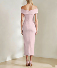 Sheath/Column Off-the-shoulder Tea-Length Mother of the Bride Dresses with 3D Flowers