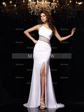 Sheath/Column One-Shoulder Beading Sleeveless Long Chiffon Prom Evening Dresses