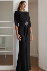 Sheath/Column Scoop 1/2 Length Sleeves Floor-Length Mother of the Bride & Groom Dresses with Rhinestone