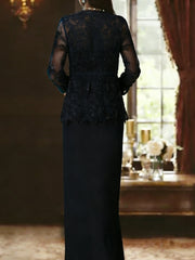 Sheath/Column Scoop Chiffon Mother of the Bride Dresses with Jacket Lace Ankle-Length Long Sleeves