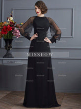 Sheath/Column Scoop Long Sleeves Beading Long Chiffon Prom Evening Dresses