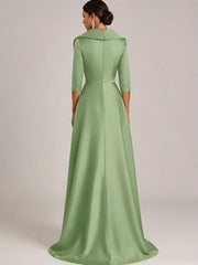 Sheath/Column Shirt Collar Satin Mother of the Bride Dresses with Overskirt Half Sleeves Floor-Length Sequins