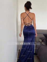 Sheath/Column Silk like Satin Ruched Sleeveless Halter Prom Evening Dresses