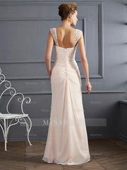 Sheath/Column Straps Sleeveless Beading Long Chiffon Prom Evening Dresses