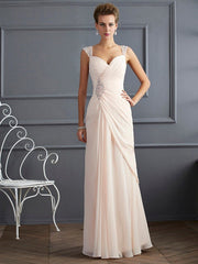 Sheath/Column Straps Sleeveless Beading Long Chiffon Prom Evening Dresses