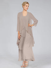 Sheath/Column Tiered Scoop Sleeveless Ankle-Length Mother of the Bride Dresses with Jacket & Ruffles