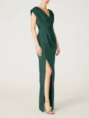Sheath/Column V-Neck Sleeveless Floor-Length Mother Of The Bride Dress with Ruffles