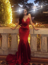 Burgundy v-neck applique column prom dress