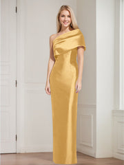 Sheath/Column One-Shoulder Sleeveless Floor-Length Mother of the Bride Dresses with Bowknot