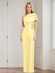 Sheath/Column One-Shoulder Sleeveless Floor-Length Mother of the Bride Dresses with Bowknot