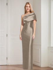 Sheath Column One Shoulder Sleeveless Floor Length Mother Of The Bride Dresses With Bowknot