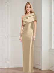 Sheath/Column One-Shoulder Sleeveless Floor-Length Mother of the Bride Dresses with Bowknot