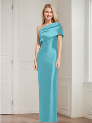 Sheath Column One Shoulder Sleeveless Floor Length Mother Of The Bride Dresses With Bowknot