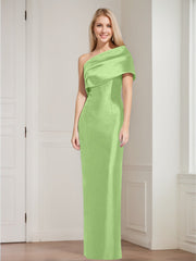Sheath/Column One-Shoulder Sleeveless Floor-Length Mother of the Bride Dresses with Bowknot