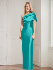 Sheath Column One Shoulder Sleeveless Floor Length Mother Of The Bride Dresses With Bowknot