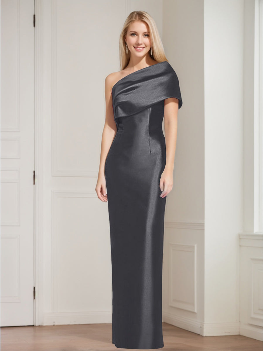 Sheath Column One Shoulder Sleeveless Floor Length Mother Of The Bride Dresses With Bowknot