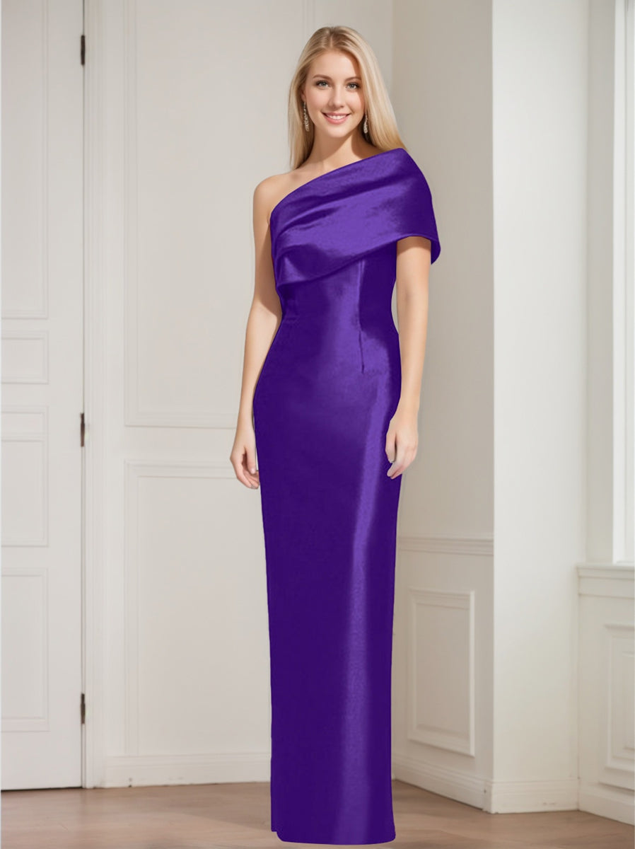 Sheath Column One Shoulder Sleeveless Floor Length Mother Of The Bride Dresses With Bowknot