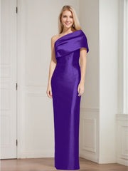 Sheath Column One Shoulder Sleeveless Floor Length Mother Of The Bride Dresses With Bowknot