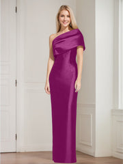 Sheath/Column One-Shoulder Sleeveless Floor-Length Mother of the Bride Dresses with Bowknot